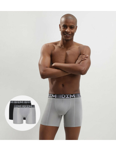 Lot de 2 boxers longs homme respirants Noir Gris 3D Flex Air