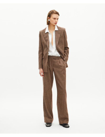 Veste tailleur en pied de poule camel marron