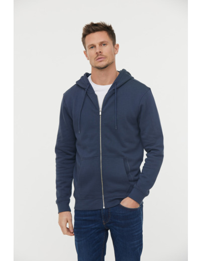 Hoodie basique en molleton avec fermeture zippée, print poitrine, contient du coton biologique