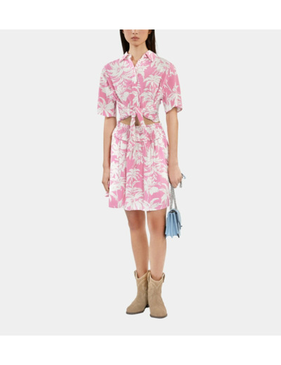 Jupe Courte Imprimée Avec Smocks pink-white