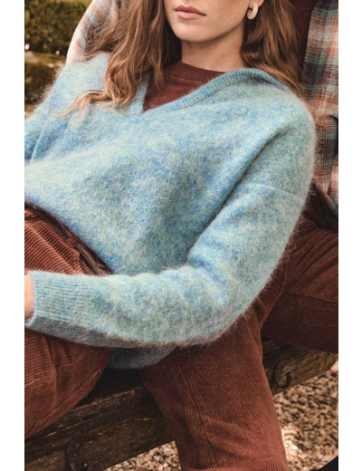 Pull col V unisexe en mohair et laine FLANEUR