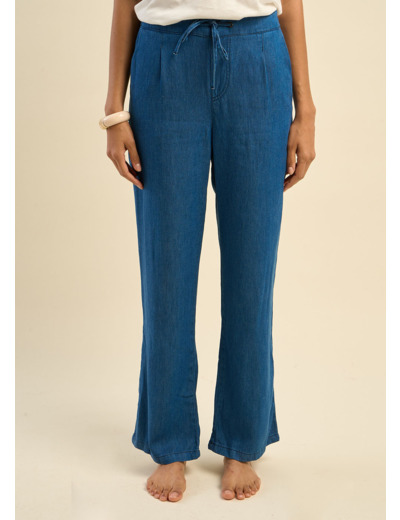 Pantalon fluide en lyocell et lin effet denim
