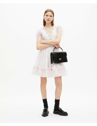 Robe courte a manches courtes en mesh white - pink