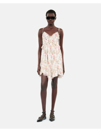 Robe Courte Imprimée En Soie beige / red