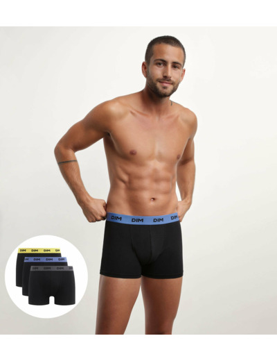 Lot de 3 boxers homme noir ceinture colorée Mimosa Lila Mix & Colors
