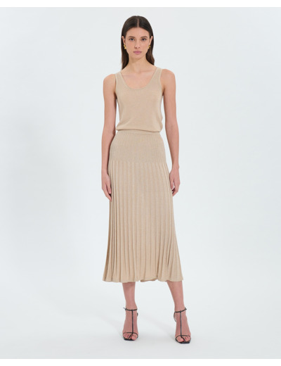 Jupe trapèze en maille pailletée champagne