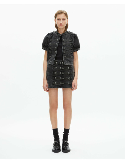 Blouson court en denim avec boutons militaires black washed