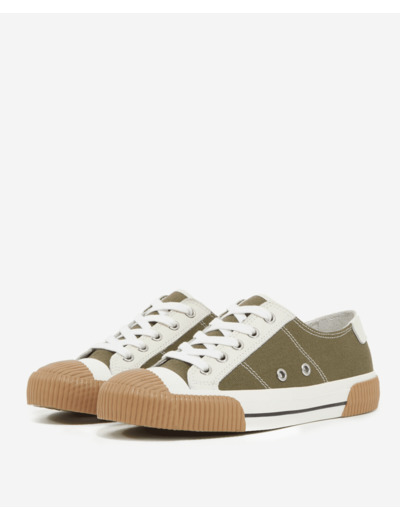 Sneakers Basses En Toile Avec Empiecements En Cuir