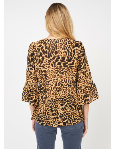 Top col V à imprimé manches 3/4