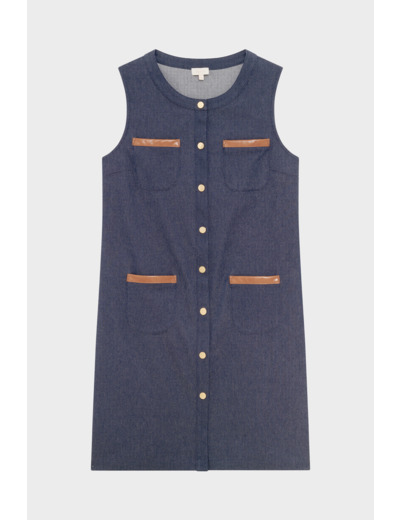 Robe sans manche en denim et cuir - PYRA