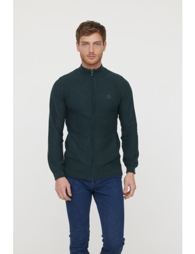 Gilet basique maille fantaisie en coton bio avec print poitrine