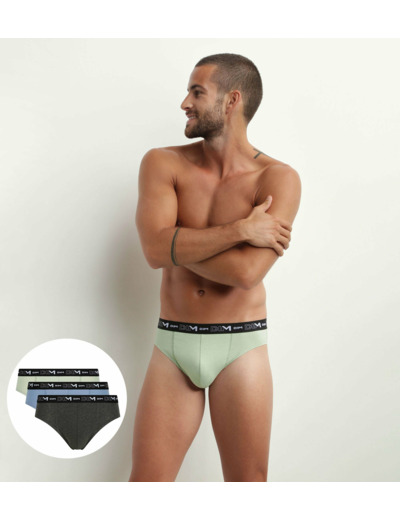 Lot de 3 slips homme Pistache Bluet Noir Chiné Dim Coton Stretch