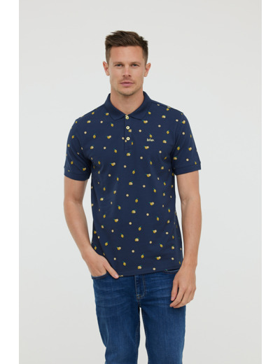 Polo en piqué de coton, manches courtes, avec allover « Citrons » et broderie Lee Cooper poitrine