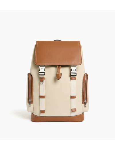 Sac à dos à rabat Maurice en toile coton et cuir lisse semi-végétal