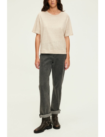 T-shirt manches courtes en lin doré - AMINA