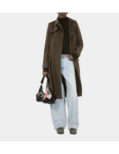 Manteau Long En Laine Style Trench Kaki kaki