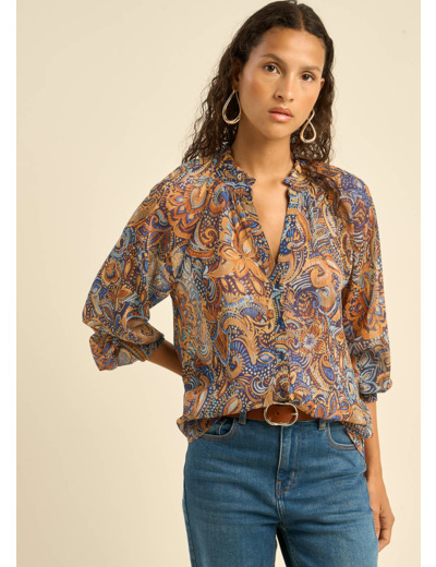 Chemise à manches bouffantes imprimée