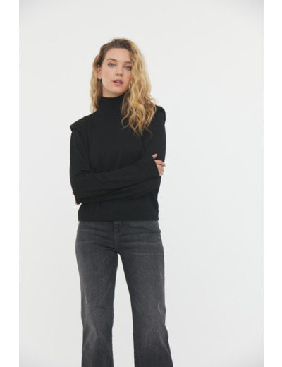 Pull / sweat col cheminée, effet épaulette et maille effet lurex argenté