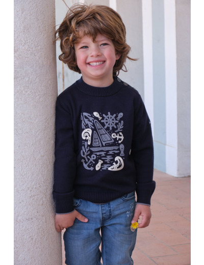 Pull garçon col rond avec animation Onyx