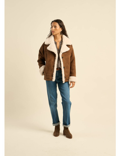 Manteau en fausse peau lainée