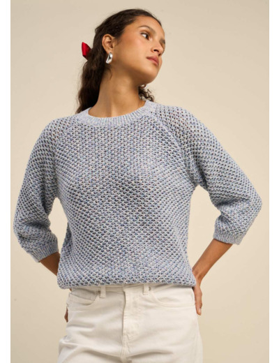 Pull maille multicolore et lurex manches 3/4