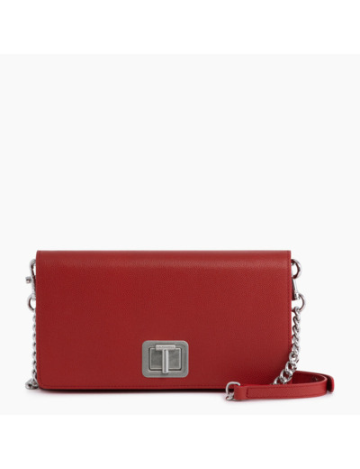 Pochette tout en un avec bandoulière amovible Eva en cuir grain caviar