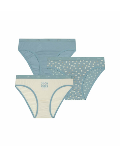 Lot de 3 culottes filles en coton à motifs Fleurs Bleu Les Pockets
