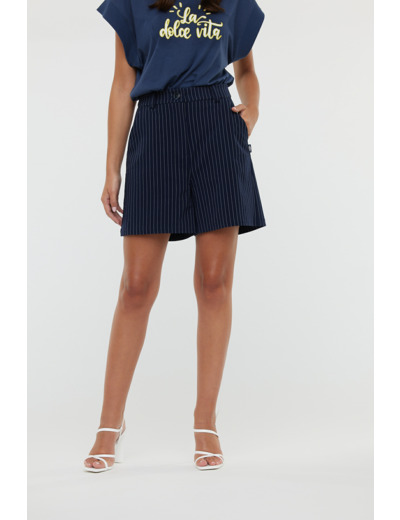 Bermuda costume à rayures, fermeture zippée