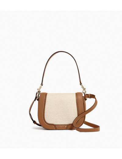 Sac bandoulière moyen modèle Ella en toile coton et cuir lisse