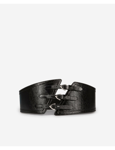 Ceinture En Cuir Avec Trois Boucles black