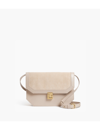 Sac bandoulière moyen modèle Rose en cuir côtelé et cuir lisse