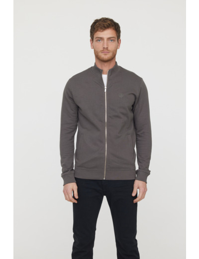 Sweat zippé basique en coton bio gratté et print poitrine