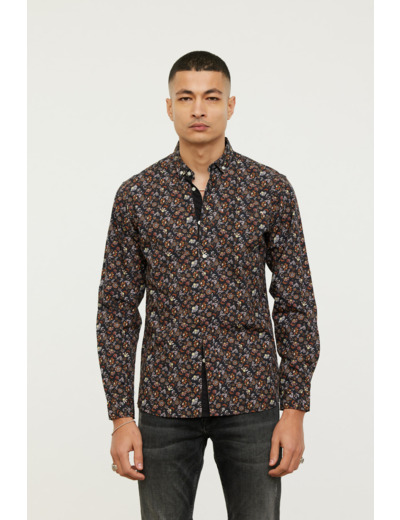 Chemise allover, détails contrastés et manches retroussables