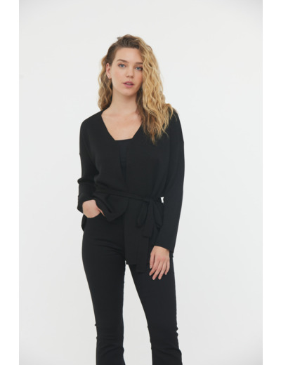 Cardigan effet peignoir court et fluide en viscose / maille effet lurex argenté