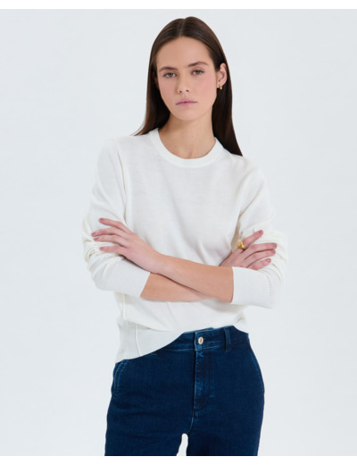 Pull fin à col V écru