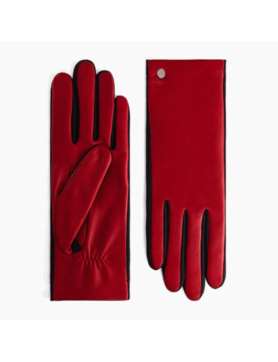 Gants femme bi-matières en cuir d'agneau