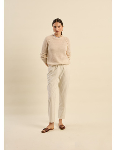 Pantalon droit fluide à taille élastique et rayures