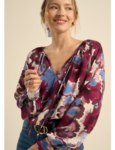Blouse imprimée à manches bouffantes
