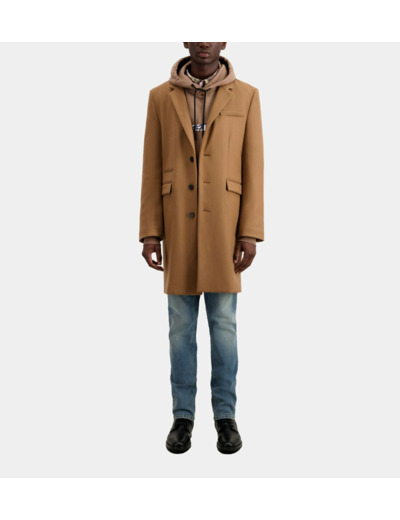 Manteau Classique 3 Boutons Sous Col Cuir camel