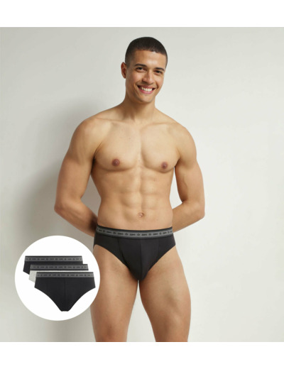 Lot de 3 slips homme en coton bio Noir Gris Dim Good