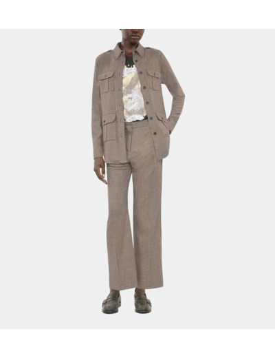 Pantalon Tailleur Droit Pied De Poule Beige beige-brown