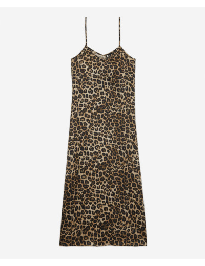 Robe Longue Façon Nuisette En 100% Soie Print Leopard print leopard