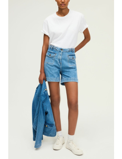 Short à ceinture tressée en jean - LOREA