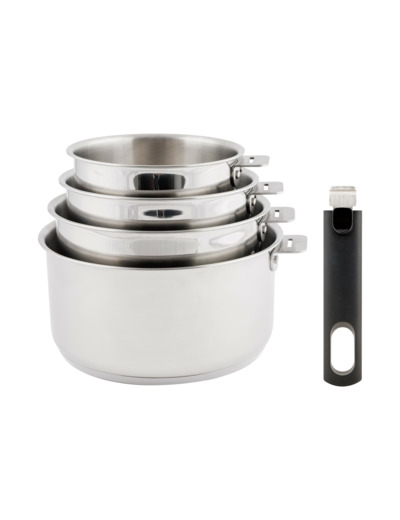 Set 4 casseroles 14/16/18/20cm + poignée amovible Click!