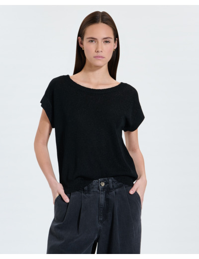 Pull fin noir pailleté