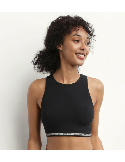 Crop top en modal polyamide côtelée sans couture Noir Dim Icons Seamless