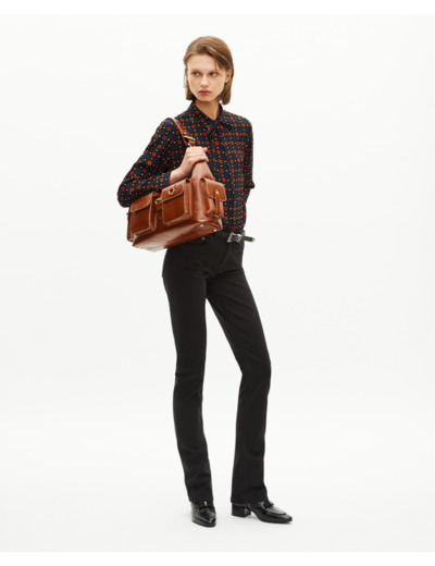 Chemise imprimée pois et fleurs en soie mélangée noire black