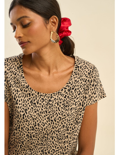 T-shirt à col danseuse imprimé léopard