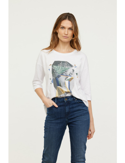 Tee shirt manches tombantes 3/4 avec graph poitrine