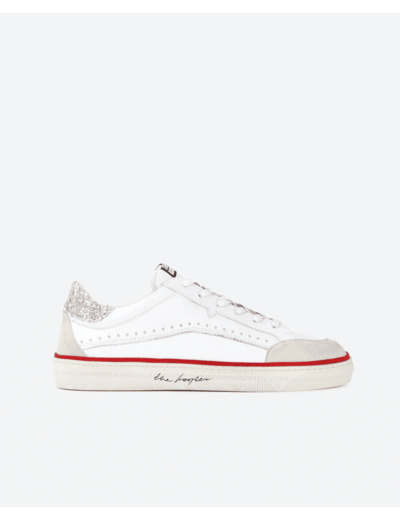 Baskets en cuir blanc avec contrefort à paillettes white